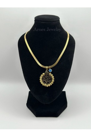 Arnes Jewelry Çelik İtalyan Ezmeli Dorikalı Yaşam Ağaçlı Kolye Gold