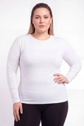 Terrien Özel Seri Hediye Kombin Rahat Kadın Büyük Beden Bisiklet Yaka Uzun Kollu Body Beyaz