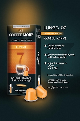 Coffee More 7 Lungo Kapsül Kahve 10 X 5 Paket 50 Adet Nespresso Uyumlu Kapsül Kahve