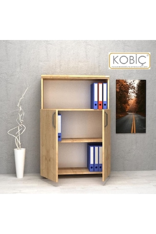 Kobiç Ofis Dosya Dolabı Kilitli Yarım Kapak Suntalam Dolap 70x35x115 Cm Meşe Meşe