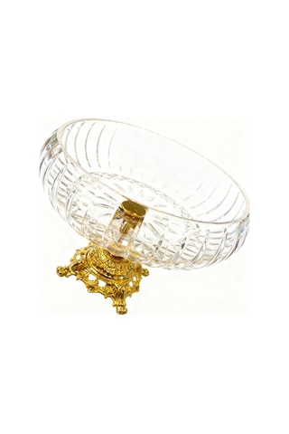 Assa Bazaar Lotus Kristal 24 Cm Kesme Dekor Metal Ayaklı Salata Kasesi Gold Cam Sunumluk & Servis Tabağı Gri