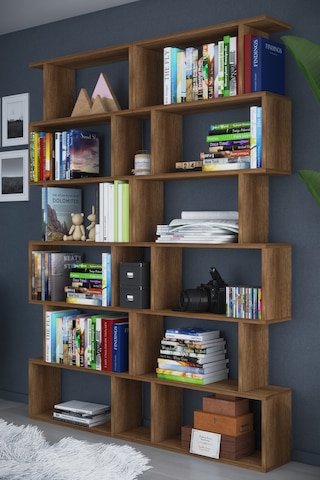Dekorfim DF07103BR 6 Raflı Çift Modül Zigzag Kitaplık Çalışma Odası Ofis Kitaplık
