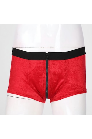 Nsmlife Erkek Kırmızı Fermuarlı Kadife Yılbaşı Erkek Noel Boxer