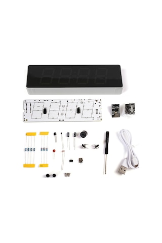 Dofolink Wifi İle Zaman Senkronizasyonlu Renkli Led Saat Dıy Seti - Usb Gerişimli, Parlaklık Ayarlanabilir, Kaynaklı Kutu Beyaz Kasa