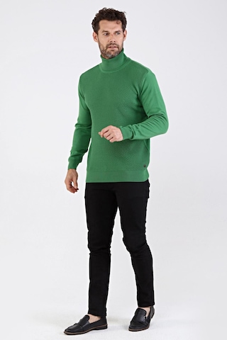 Çizgi Triko Erkek Tam Balıkçı Yaka Pamuklu Triko Kazak 4669E Yeşi Yeşil