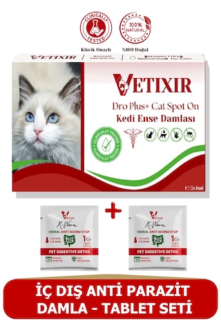 Kedi Bitkisel İç Dış Bit Pire Uzaklaştırıcı Ense Bitkisel Damla Seti - 5 Damla 2 Tablet