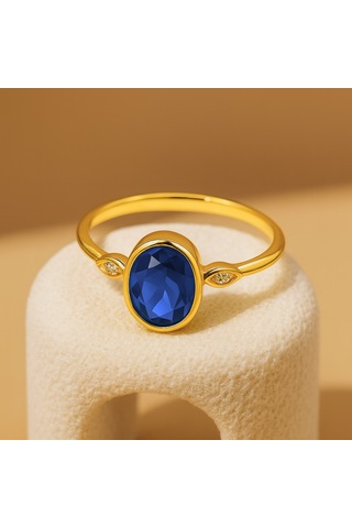 14 Ayar Altın Oval Kesim Safir Yüzük Altın