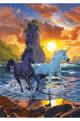Educa 1000 Parça Sahilde Tek Boynuzlu Atlar Puzzle - Vincent Hie