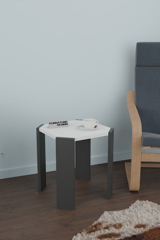 Sekizgen Üçlü Zigon Sehpa Seti Sunta Yan Sehpa Beyaz - Antrasit