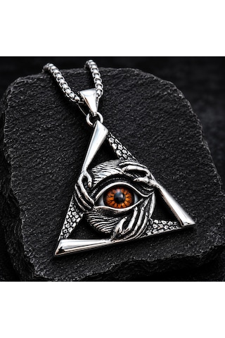 Paslanmaz Çelik Gotik Tasarım Triangle Gizemli Göz Üçgen Kolye Kırmızı