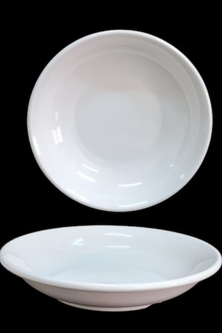 %100 Kırılmaz 12'li Melamin Çukur Yemek Tabağı - 19 Cm Derinlik 3,5 Cm Beyaz Makinede Yıkanır Beyaz