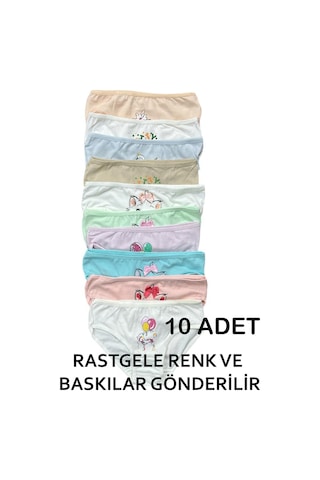 Nicoletta Kız Çocuk Külot 10 Lu Paket Pamuklu Likralı Rastgele Baskılar Ve Renkler Çok Renkli
