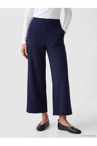 Lcwaıkıkı Classic Lacivert Beli Lastikli Geniş Paça Kadın Pantolon