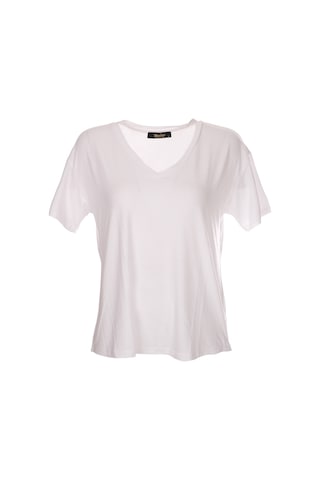 Ysatis V Yaka Oversize Minimalist Kadın Bluz - Kısa Kol - Günlük Beyaz