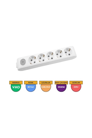 Viko Multi-let 5'li Grup Priz Anahtarlı Topraklı Çocuk Korumalı Klemensli Beyaz - 90117500