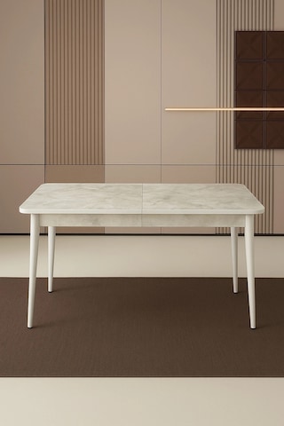 Rambla Ortadan Açılır Büyüyen Yemek Masası Mermer Desenli 90x160cm Beyaz