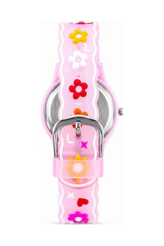 Kız Çocuk Pembe Çiçek Desenli Silikon Kordon Analog Kol Saati St-304441 Beyaz