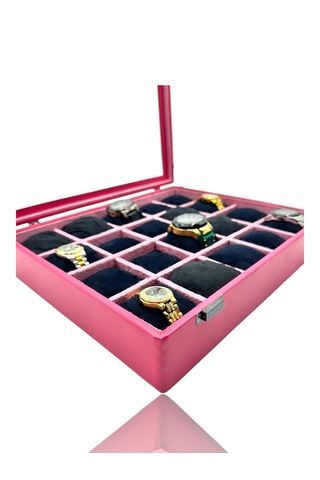 Diji 20'li Saat Kutusu Saat Çantası Pembe İçi Pembe Siyah Yastıkl