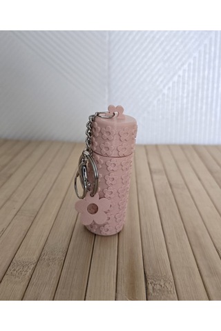 Çiçekli Model Ruj Ve Balım Kutusu Anahtarlık Çanta Charm Açık Pembe
