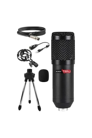 Kondansatör Stüdyo Mikrofonu - Mini Tripod Ve Ses Kartı İle Açık Bej