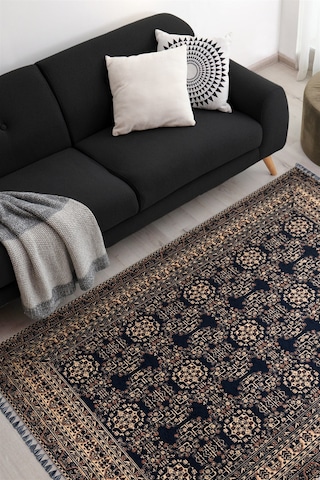 Siyah Renkli Afgan Tarzı Altı Kaymaz Yıkanabilir Şönil Kilim-599