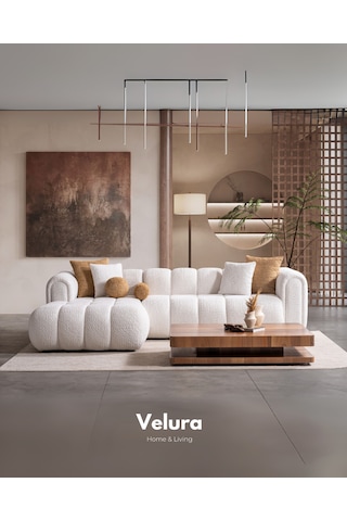 Puffy Premium Uzanmalı Köşe Koltuk Takımı & Oturma Grubu - Krem Krem Köşe