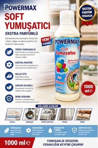 Powermax Soft Yumuşatıcı 1000 Ml X3 Set Çamaşır Yumuşatıcı Uzun Süre Kalıcı Ferahlık 3'lü Set