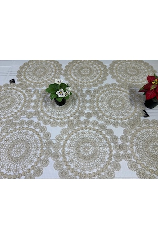 Nivemeshome Bej Örme Takım 7 Parça Sunumluk Seti Runner + Supla 6 Adet Bej