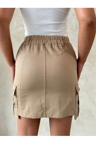 Kargo Cep Mini Etek Bej