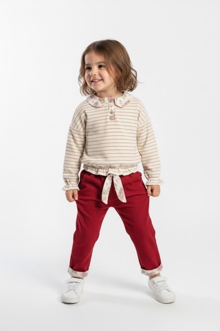 Yakası Fırfırlı 2 Li Pantolon Takım Bordo