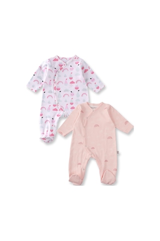 Boumini Pamuklu 2'li Bebek Patikli Tulum Desenli Pembe Pembe