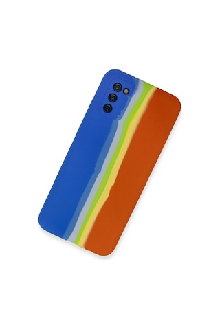 Gld-spt- Newface Samsung Uyumlu Galaxy A03s Kılıf Ebruli Lansman Silikon - Mavi-turuncu