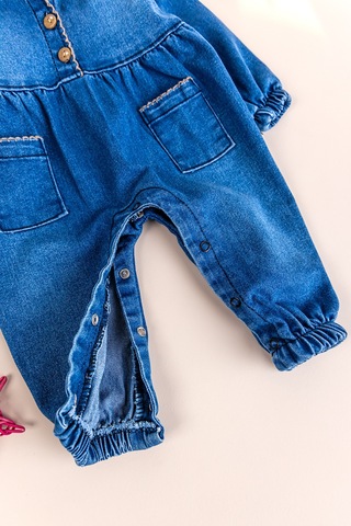 Babymod Bebe Yaka Denim Cep Detaylı Kız Bebek Kot Tulum mavi