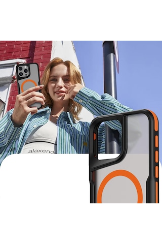 Apple Uyumlu iPhone 15 Pro Kılıf Magsafe Şarj Özellikli Renkli Kenar Airbag Şeritli Lamer Kapak