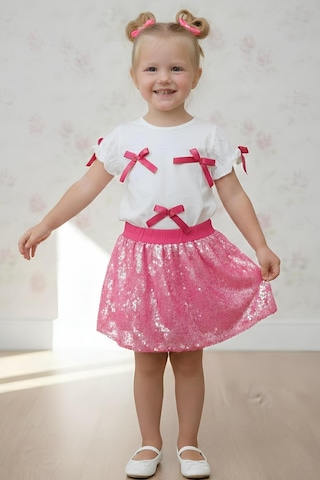 My Kids Wear Kız Çocuk Fiyonk Detaylı Payet Etekli Şık Takım 3-10 Yaş 12503 Açık Pembe