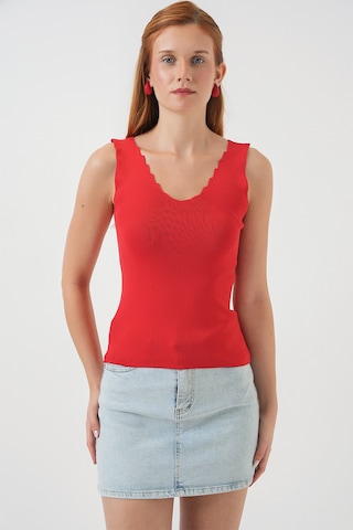 Kadın Zikzaklı V Yaka Bluz 15930 - Kırmızı Kırmızı