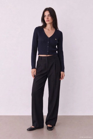Quzu 27ktrk02751 Crop Triko Lacivert