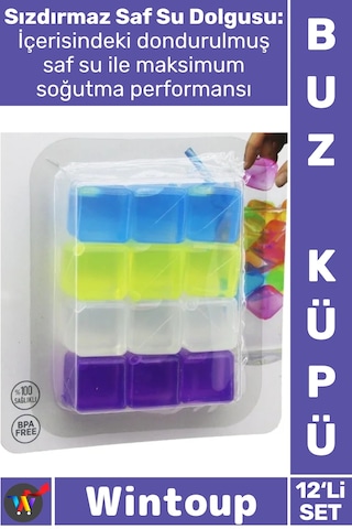 Buzküpü Hijyenik Ekolojik Sağlıklı Bpa Free Soğutucu Su Dolu Şık Renkli Plastik 12'li Buz Küpü Seti Diğer