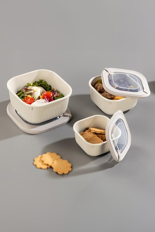 Kare 3 Parça Vakumlu Sızdırmaz Hava Almaz Saklama Kabı Seti Gri 1800/1100/600 Ml gri