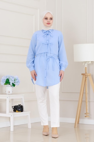 Sevitli Cepken Detaylı Bağlamalı Keten Tunik-bebe Mavi-5115 Bebek Mavisi