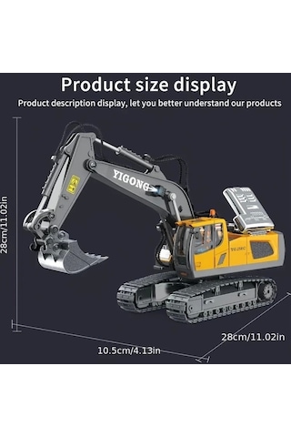 Uzaktan Kumandalı Ekskavatör Full Fonksiyon 11 Kanallı Alaşımlı Metal Yapı, 2.4ghz Kablosuz, Usb Şar
