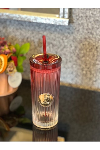 Morponi Pipetli Cam Bardak Tekli Pinterest Model Kırmız 450 Ml Kırmızı