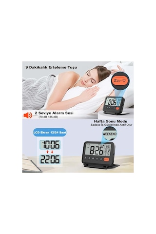 Led Katlanır Dijital Saat Pilli Masa & Seyahat Tipi Alarm Takvim Isı Ölçer 10x8cm Çok Renkli