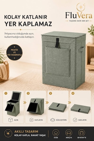 Yeşil Katlanabilir Çamaşır Sepeti Oyuncak Sepeti Kirli Çamaşır Sepeti Yer Kaplamayan Çok Amaçlı Saklama Sepeti Yeşil