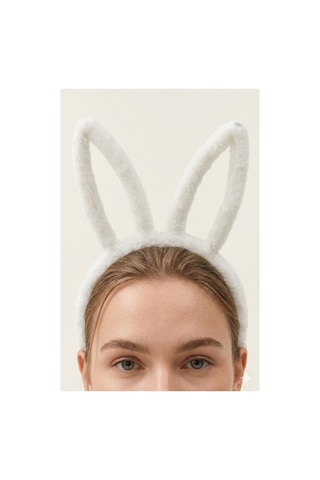 Peluş Tavşan Kulaklı Taç Eğlenceli Ve Sevimli Aksesuar Beyaz