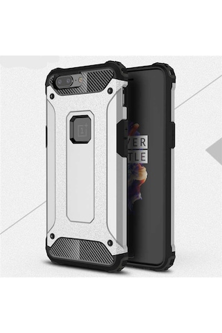 Kilifone - One Plus 5 Uyumlu - Kılıf Çift Katman Koruyucu Crash Military Tank Kılıf - Kırmızı Kırmızı