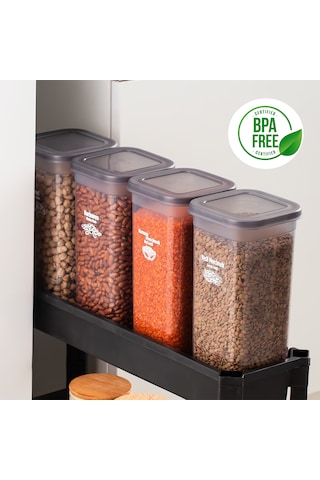 Porsima 432 Gr 6lı Etiketli Kare Un Erzak Bakliyat Saklama Kabı Takımı Seti 1.90 Lt - Gri Gri