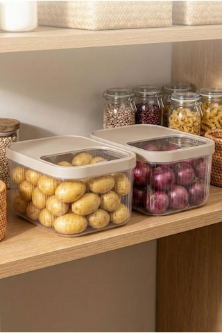 2'li 12 Lt Multibox Vizon Kayar Kapaklı Saklama Kabı & Erzak Kabı & Patates Soğan Kovası Beyaz