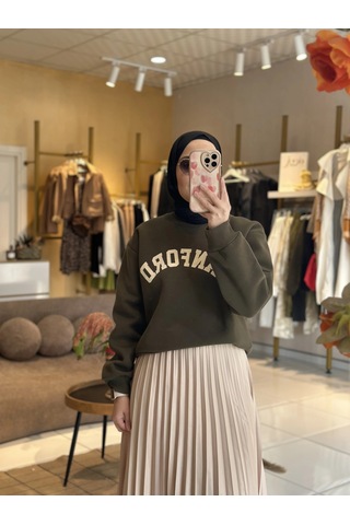 Olla Collection Yazı Baskılı Sweatshirt Haki Haki Yeşil