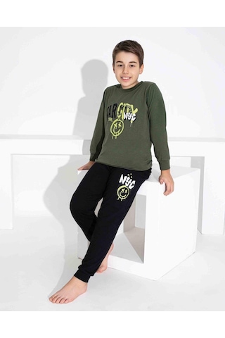 Tarık Erkek Çocuk Desenli Uzun Kollu Pijama Takımı-944 Yeşil